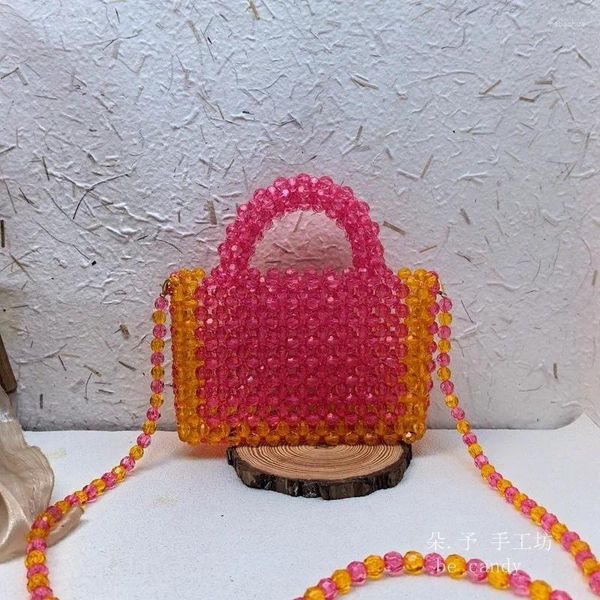 Totes artesanal frisado tecido acrílico bolsa colorida borda encadernação pequenos sacos quadrados femininos moda versátil saco crossbody