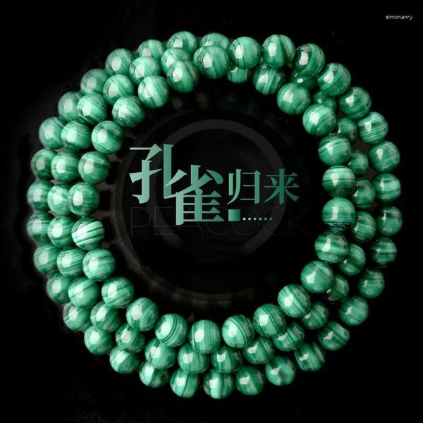 Bracciale a tre cerchi multiplo di malachite naturale livello collezione filo Verde originale perline di pietra Stringa a mano Regalo da donna