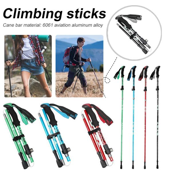 Varas 5 seção dobrável multifuncional trekking pólo portátil anti choque alpenstock neve caminhada ao ar livre escalada caminhadas vara