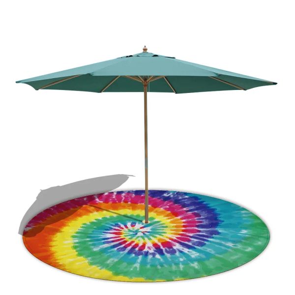 Matte Tie Dye Runde Strandmatte mit 8 cm Loch für Strandschirm, feste Outdoor-Mikrofaser, tragbare Strandtuchdecke mit Druckknopf