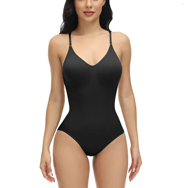 Mulheres Shapers Mulheres Sem Mangas Shapewear Bodysuit Cor Sólida V-Pescoço BuLifter Tummy Control Stretch Cintura Trainer