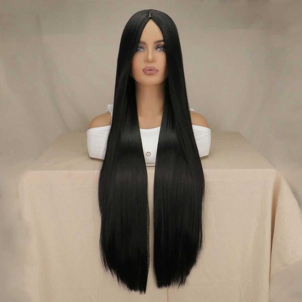 Synthetische Perücken, 101,6 cm, für Damen, lange gerade Perücke, Haar, synthetisch, natürlich, Cosplay, Party, Mittelteil, Linie, hitzebeständig, tägliche modische Perücken 240329