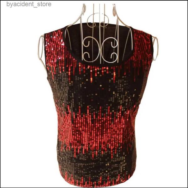 Erkek Tank Tops S-5XL Erkek Sapaları Patchwork İnce Moda Yelek Punk Paillette DJ Erkek DS Vest Şarkıcı Sahne Şovu Gelen Nightclub Bar Giyim L240319