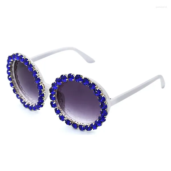 Occhiali da sole 2024 di lusso con cornice rotonda tempestata di diamanti da donna colorati occhiali di tendenza retrò personalità partito Gafas De Sol Mujer