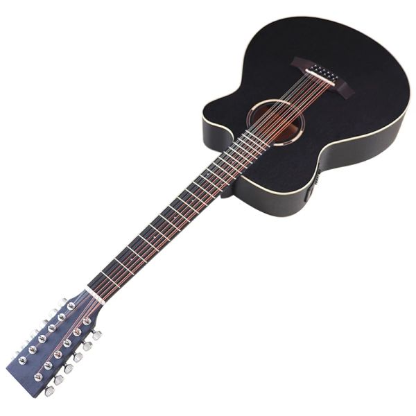 Gitar Sapele gövdesi 12 String Elektrikli Akustik Gitar Siyah Renk Mat 12 Strings Halk Gitar Eq.