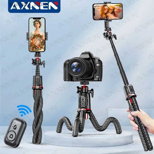 Estabilizadores AXNEN Octopus Tripé Flexível para Telefone SLR DSLR Câmera Tripé com Obturador Remoto Extend Rod Phone Clip para iPhone Q240319