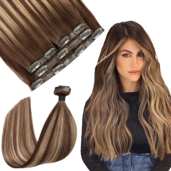 Erweiterungen 100% Russian Human Remy Hair Clip INS Großhandel unsichtbarer nahtloser Clip in Haarverlängerung menschliches Haar 4pcs 90110g