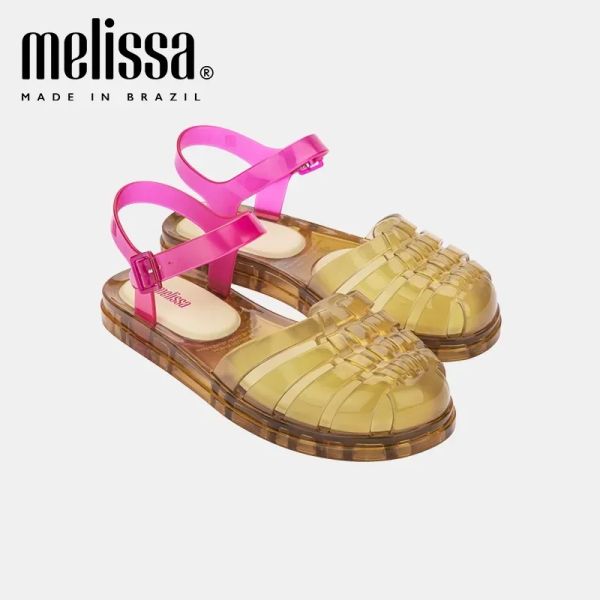 Sandalet 2023 Melissa Kadınlar Kolormatching Jelly Ayakkabı Yeni Kadın Moda Out Sandalet Retro Bayanlar Düz Plaj Ayakkabıları