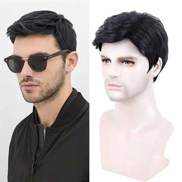 Perucas sintéticas cosplay perucas sintéticas homens curto peruca reta preto para cabelo masculino fleeciness realista natural chapelaria cabelo resistente ao calor para festa diária 240329