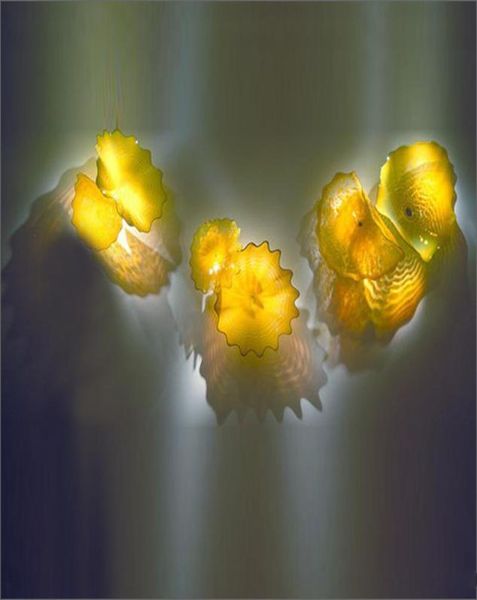 Placas de vidro soprado à mão personalizadas flor de murano amarelo lâmpada de arte de parede decoração de natal para casa el sala de estar3515461
