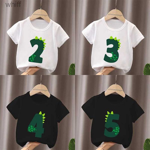 T-Shirts Niedlicher kleiner Dinosaurier Geburtstagsnummer Schleife Kinder T-Shirt 1 2 3 4 5 6 7 8 9 Jahre Mädchenkleidung Baby Jungen Kurzarm T-ShirtsC24319