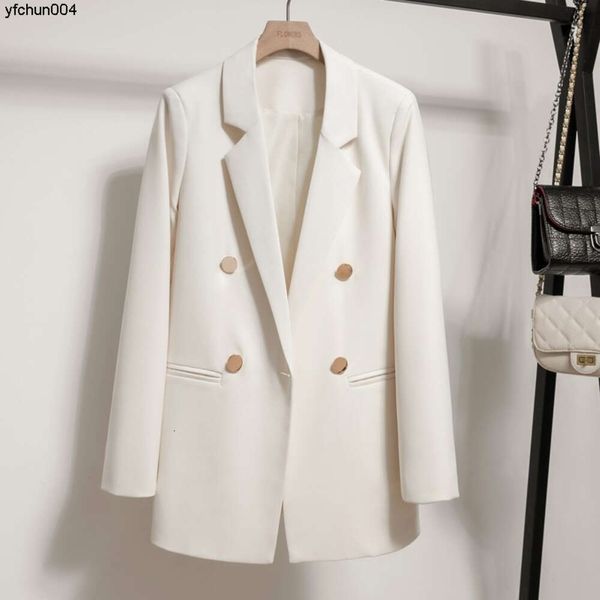 Autunno Nuovo Cappotto da Donna Fibbia in Metallo Stile Britannico Casual e Versatile Bianco Latte Invecchiato Piccolo Moda Abr6