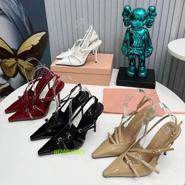 Elegante Slingback-Kleiderschuhe für Damen, echte Gürtelschnalle, High-Heel-Sandalen, Mode-Luxus-Designer, spitze, klassische Sandaletten, Party-Schuhe