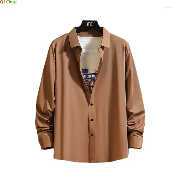 Camicie casual da uomo 2024 Khaki Camicia a maniche lunghe antitraccia Colletto quadrato monopetto Rosso Grigio Nero Bianco Opzionale M-5XL