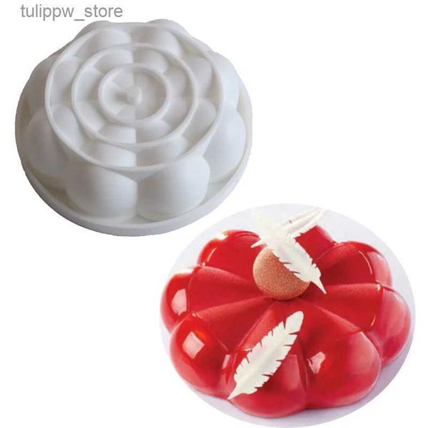 Moldes de cozimento Rodada Rainha Branca Oito Pétala Flor Silicone Molde Mousse Baking Forma Bandeja Jelly Pudim Moldes de Chocolate Ferramenta de Decoração de Bolo L240319