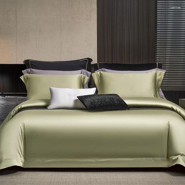 Set di biancheria da letto Verde oliva Rosa Champagne Set di colori solidi di lusso Copripiumino in cotone Lyocell naturale morbido e setoso Federe