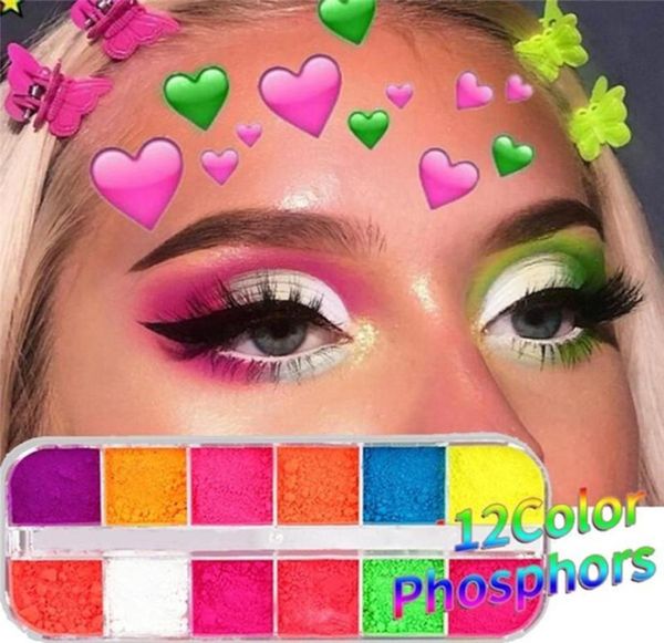 Fluorescent Neon Pigment Eye Shadow Makeup Palette Glitter Shimmer Ombretto Viso Corpo Nail Art Cosmetici Strumenti 12 ColoriBox9445354