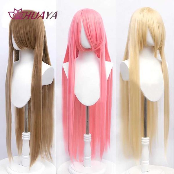 Synthetische Perücken HUAYA 100 cm lange gerade Perücke synthetische Cosplay-Perücke für Frauen Blond Rot Rosa Grau Lila 23 Farben Kunsthaar Weihnachtsperücken 240329