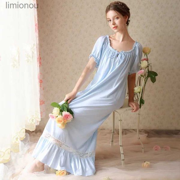 Mulheres sleepwear doce laço vitoriano algodão noite vestido mulheres vintage camisola manga longa princesa sleepwear nightwear lounge vestido pijamas c24319