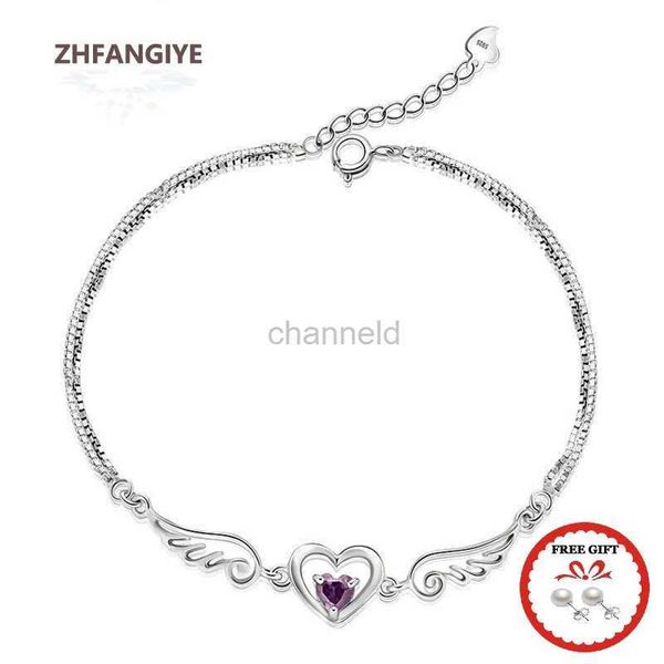 Bangle Romantic Silver Trial 925 Pulseira para Mulheres Anel de Casamento Promessa Acessórios de Festa Coração Forma Zircônia Pedra Pulseira 240319