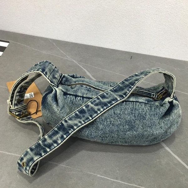 Sacos de noite Hobos Pano para Mulheres Bolsas de Designer de Luxo Bolsas 2024 em Vintage Denim Processo de Lavagem Pequeno Pacote de Peito Crossbody