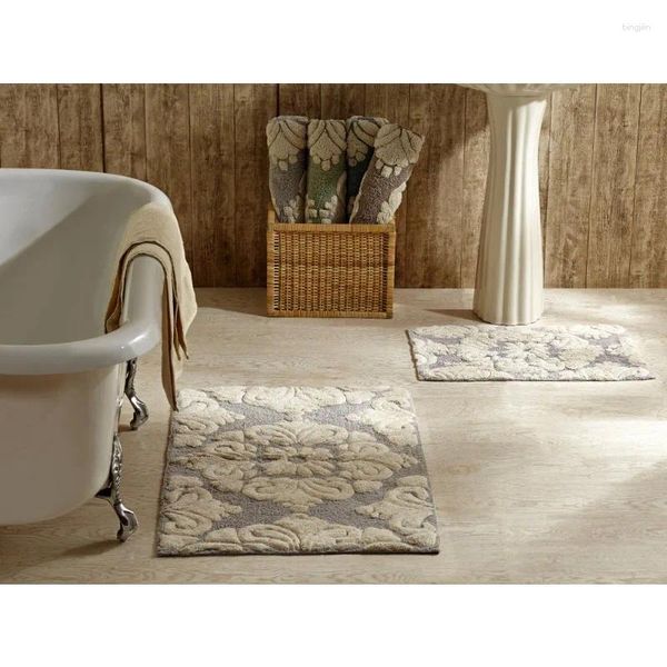 Carpets Better Trends Set di tappeti da bagno in cotone medaglione in 2 pezzi - Tappeti grigi/naturali per camera da letto