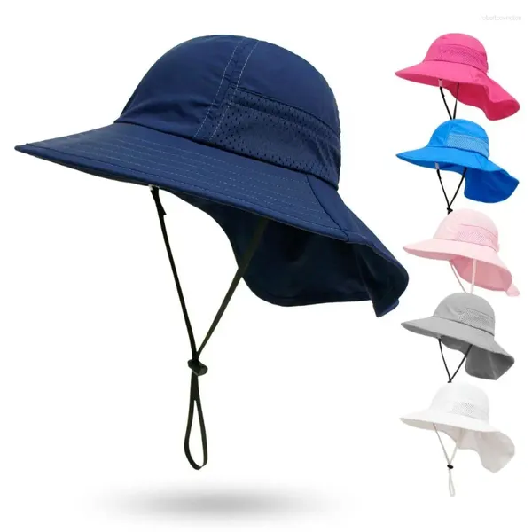 Berets Kinder-Sonnenhut, Outdoor-Schutz mit Nackenklappe, verstellbar, große Krempe, Sommer, Strand, Spielen für Jungen und Mädchen