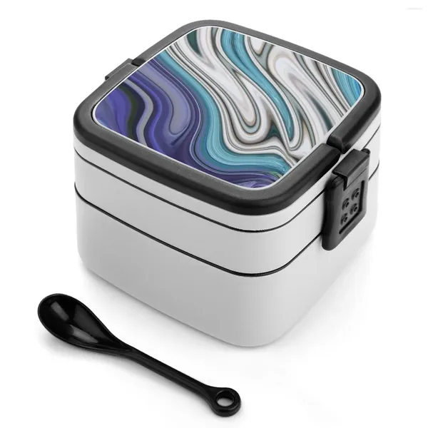 Stoviglie Summer Beach Ocean Blue Swirls Bento Box Pranzo quadrato a prova di perdite con scomparto con motivo in marmo viola