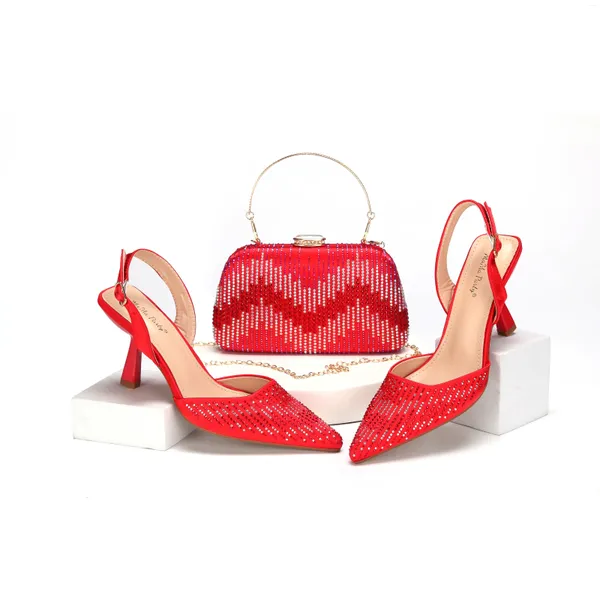 Sapatos de vestido Doershow vendendo vermelho e bolsas para combinar conjunto Itália Bombas de festa italiana bolsa de sapato combinando para festa!HAE1-33