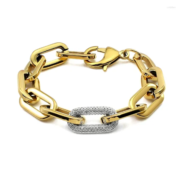 Link pulseiras moda feminina grandes correntes grossas com strass piscando ouro prata cor aço inoxidável