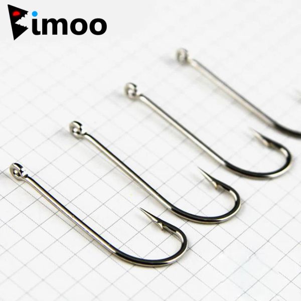 Anzóis Bimoo 100 PCS O'Shaughnessy Anzóis de Pesca Long Shank Farpado JIG Gancho Grandes Anzóis de Peixe para Robalo Grande Jogo de Pesca Tamanho 4/06/0