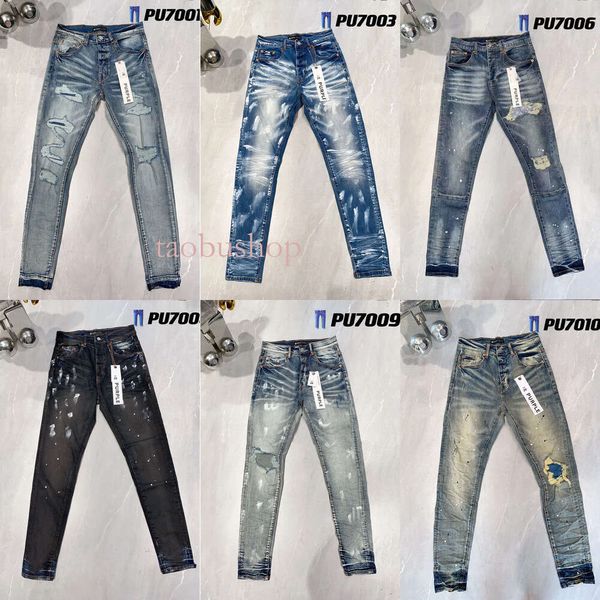 2024 Designer di moda Jeans per pantaloni da uomo Jeans viola Uomo Jeans larghi Tendenze hip-hop Distressed Nero Strappato Biker Slim Fit Moto Mans Jeans impilati