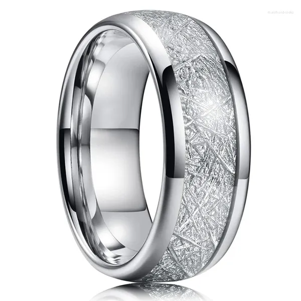 Eheringe Fashion 8mm silberne Farbe Männer Edelstahl Ring Inlay Vintage Meteorites Versprechen für Verlobungsband Schmuck