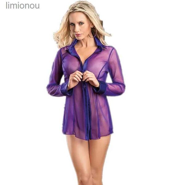 Damen-Nachtwäsche, modisch, sexy Nachtwäsche, Damen-Romantik-Pyjamas, Nachthemd, transparentes Netz-Hemd, Pyjamas, langgestreckte Homewear-Nachtwäsche, C24319