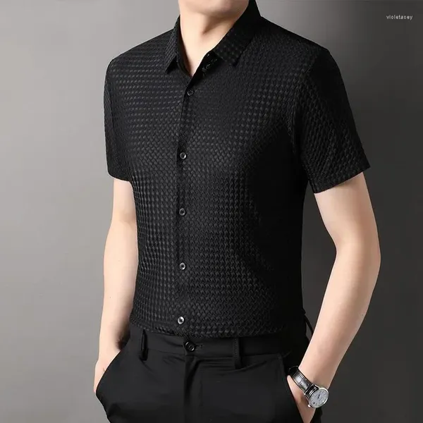 Camisas casuais masculinas de alta qualidade sem rugas verão marca slim fit camisa de luxo para homens estilo moda manga curta roupas masculinas