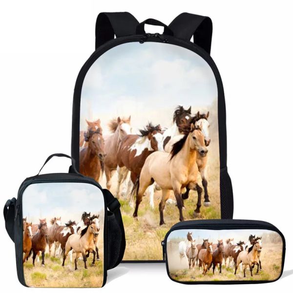 Bolsas de moda moderna novidade de moda engraçada Horse 3D Backpack 3pcs/set pupil bolsas escolares laptop mackpack backpack lanch saco de lápis