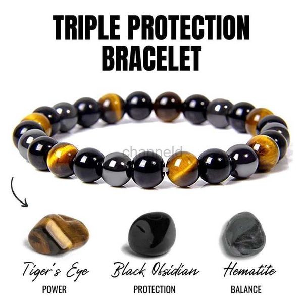 Bracciale rigido naturale nero ossidiana ematite perline colore occhio di tigre bracciali uomo per protezione magnetica della salute donna gioielli anima Pulser Hombre 240319