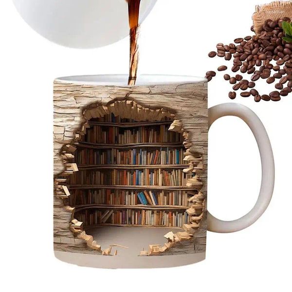 Tassen Kreative 3D-Bücherregal-Tasse, Bibliothekstasse, Weltraum-Design, Buchclub, Neuheit, Kaffee, Weihnachten, Geburtstagsgeschenke