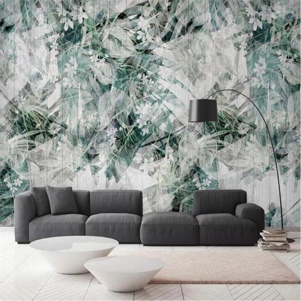 Wallpapers tamanho personalizado verde folhas frescas auto adesivo sala de estar tv fundo adesivos de parede decoração 3d murais decoração de casa