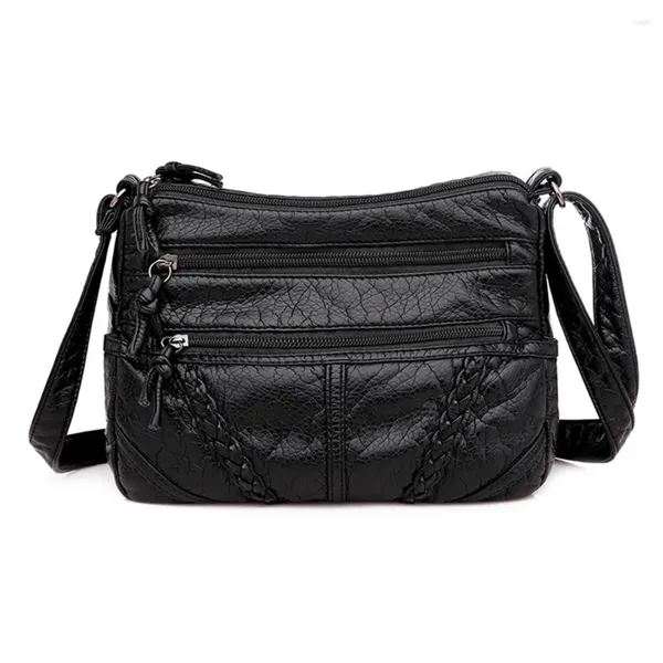 Totes mulheres bolsas de couro macio do plutônio alça única cor pura crossbody sacos senhoras zíper simples mensageiro