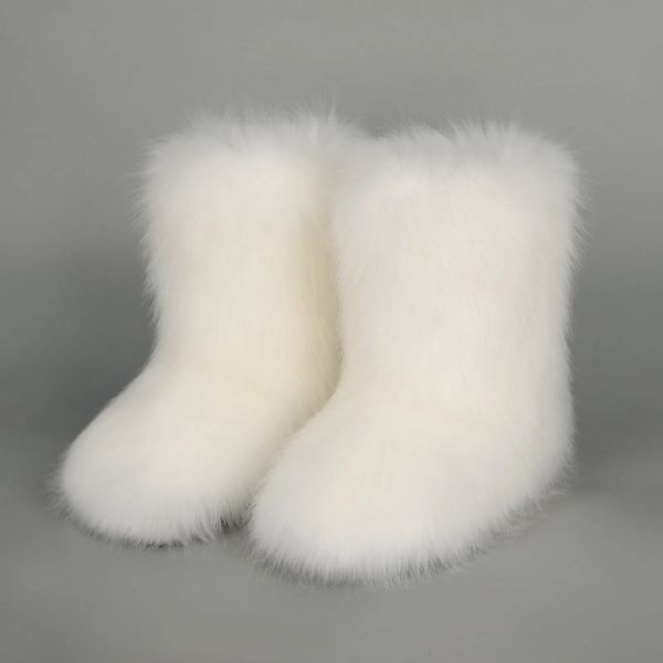 Botas botas fofas de pele 2023 Moda de inverno sexy Faux Fox Fur Boots Ladies Ladies Furry Cotton Boots feminino