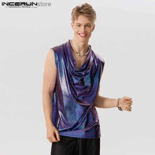 Herren-Tanktops, 2023, Herren-Tanktops, glänzend, V-Ausschnitt, ärmellos, locker, Sommer, gepunktet, Westen, funkelnde Streetwear, Mode, Herrenbekleidung, S-5XL, L240319