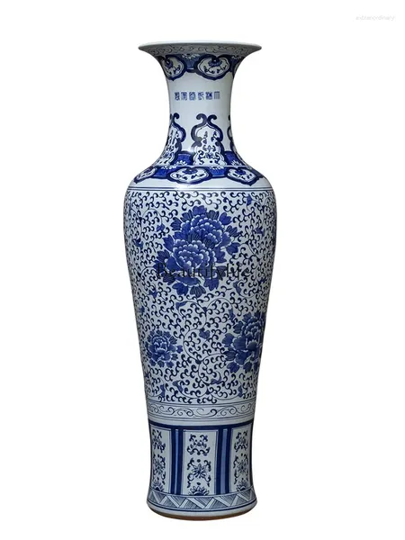 Вазы Цзиндэчжэнь Керамическая напольная ваза Китайская ручная роспись Синие и белые фарфоровые украшения