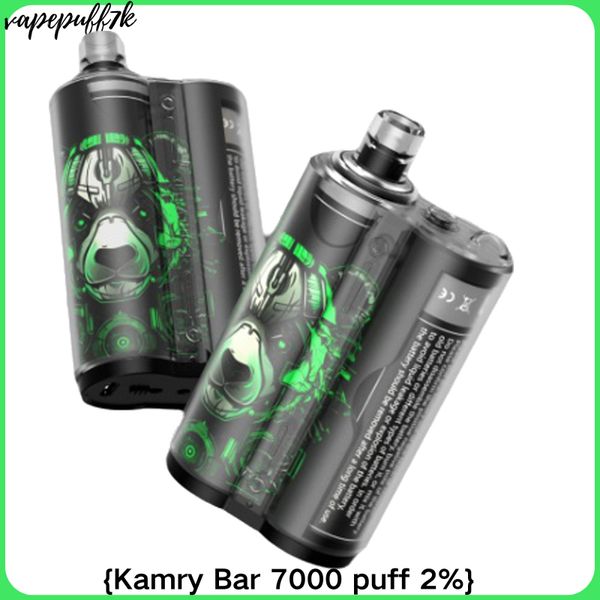 Kamry bar 7000 puf 7k puf tek kullanımlık e sigara 1.2 ohm örgü bobin 15ml pod pil şarj edilebilir elektronik CIGS puf 7K 2% Tek kullanımlık vape