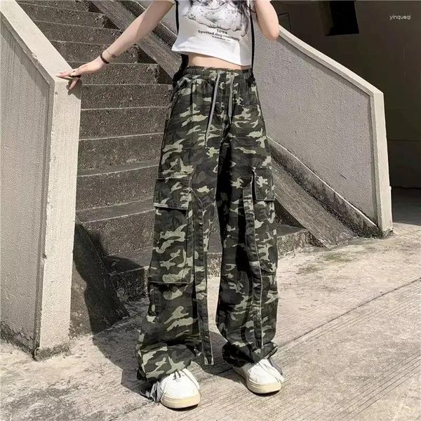 Calças masculinas foufurieux harajuku camuflagem carga homens streetwear vintage cintura alta solta sweatpants masculino y2k estética hippie calças