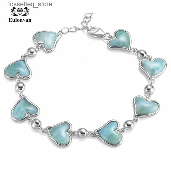 Braccialetti con ciondoli Eulonvan Cuore in argento sterling 925 per le donne Larimar Pietra naturale Bellissimi ciondoli Gioielli femminili Dropshipping S-3798 L240319