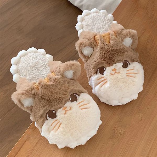 Pantofole simpatiche peluche invernali a forma di gatto pannelli pantofole da donna pazzi da donna scarpe da donna morbida casa pelosa classiche pannelli coniglietti di grande dimensione 44