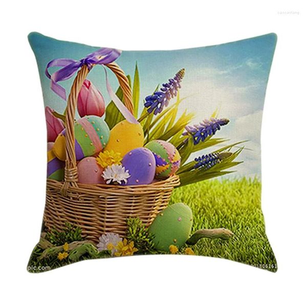 Kissen Happy Easter Egg Kissenbezug Leinenbezug Dekoration Zuhause Wohnzimmer Sofa Auto Überwurfbezüge 45 x 45 cm