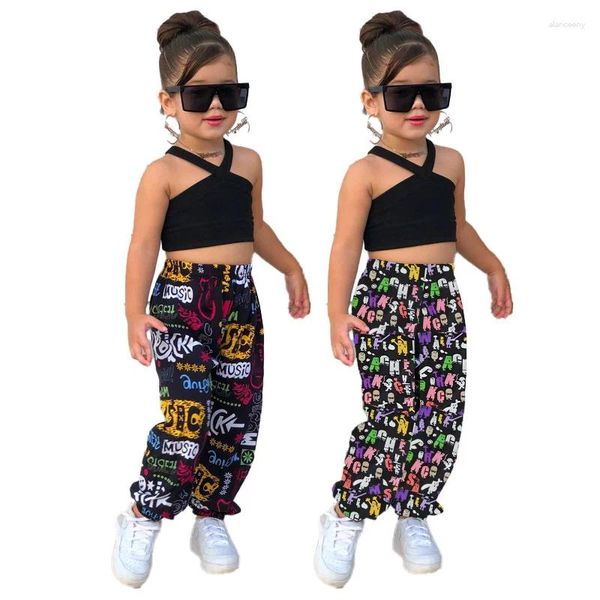 Conjuntos de roupas para meninas conjunto de roupas com pescoço pendurado e leggings de umbigo expostos calças compridas verão crianças algodão crianças roupas