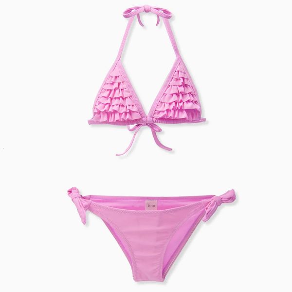 Solide Bandage Mädchen Bikini Set Neue Sommer Duo Falbala Kinder Bademode Biquini Baby Bademode 240319